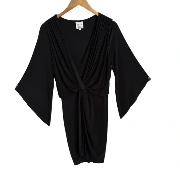 Revolve Misa Los Angeles V-neck Twist front Black Dress Size Medium - Picture 2 of 7